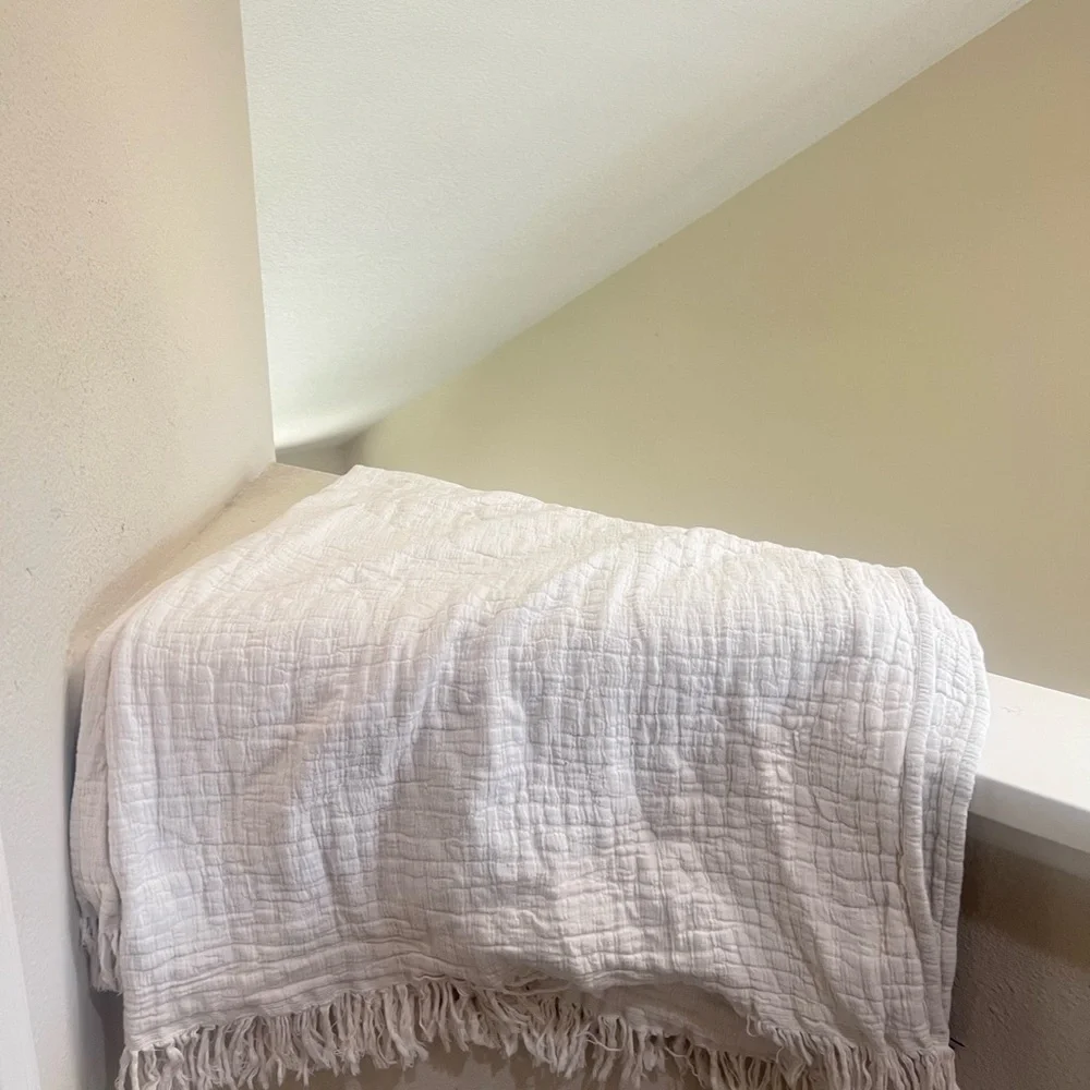 TEXTEIS PENEDO‎ Cream Throw Blanket Fringe Cotton Neutral Portugal 63x52